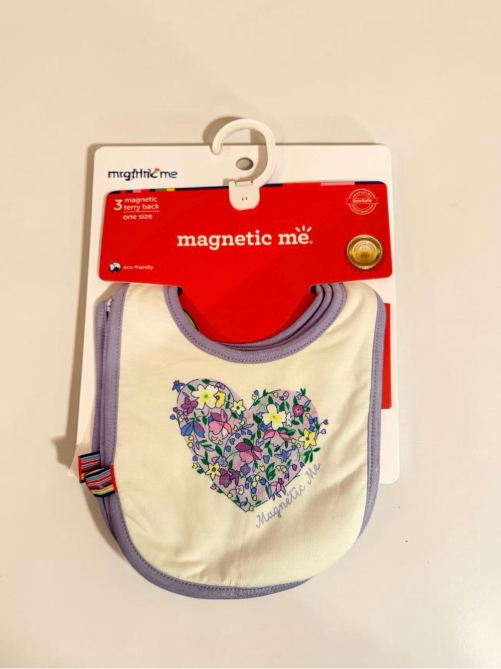 Magnetic Me Lavender Trim Floral Heart Baby Bib - 3 Pack